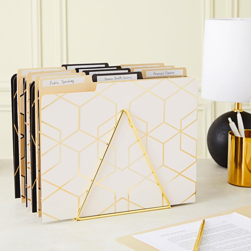 Paper Junkie 12-Pack Cute Geometric Gold Foil Decorative & Colored File Folders, Letter Size (9.5x11.5 in) - 1/3-Cut Tab File Folders for Office Supplies - Aesthetic Office Supplies - Image 2